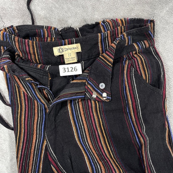 Democracy Pants - Democracy Crop Pants Womens 12 Black‎ Striped Flex-ellent Raw Hem Wide Leg Boho